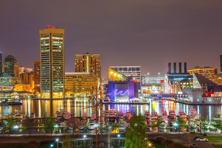 Baltimore skyline at night